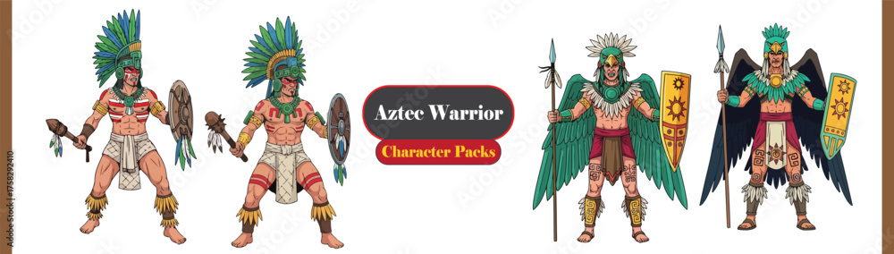 Obraz premium Aztec Warrior Ensemble – Feathered Headdresses & Ceremonial Gear