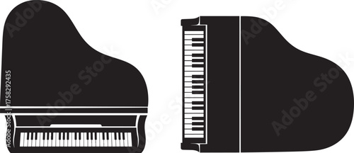 Two grand piano silhouettes isolated on transparent background