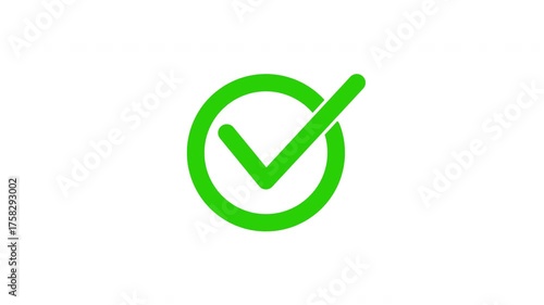 checklist symbol icon. Green color simple check mark circle animation  alpha channel with white background. 4K Video