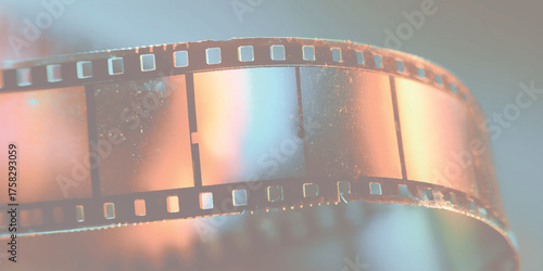Old film strip with rainbow light reflections vintage analog