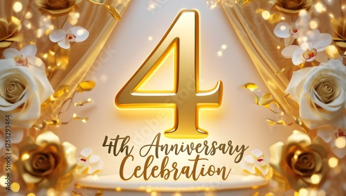 Celebrating four years of togetherness a golden 4th anniversary celebration with elegant floral arrangements, creating a warm and romantic atmosphere for the special occasion