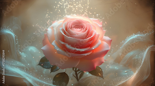 delicate pink rose glowing with an ethereal aura Stardust Rose, Generative Ai