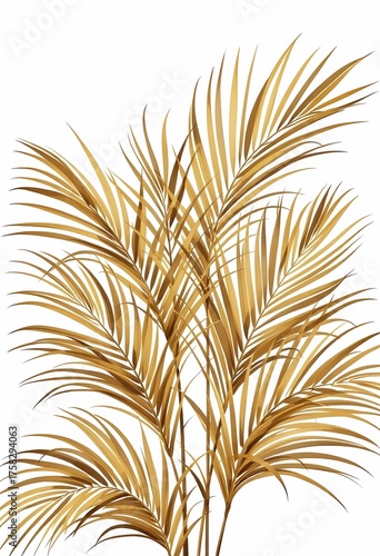 Golden Palm Leaves Isolated on White Background