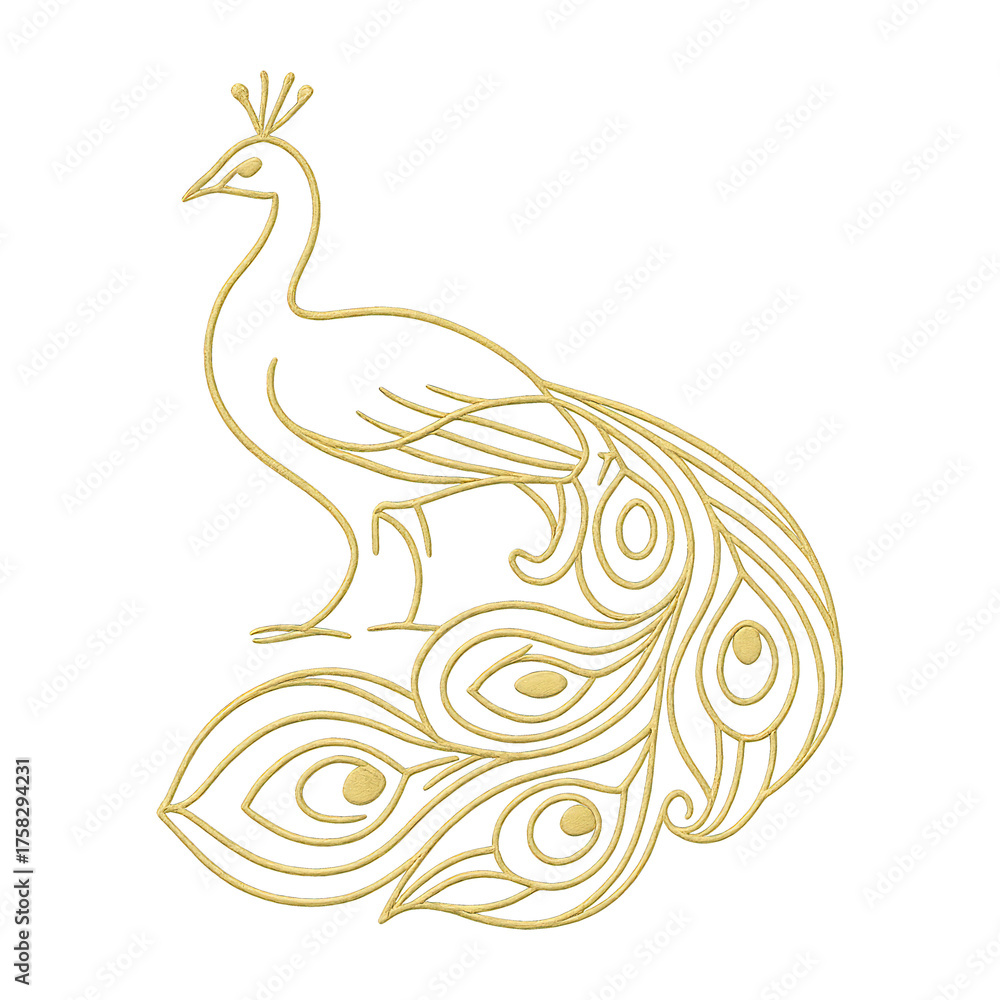 Fototapeta premium PNG Elegant golden peacock illustration