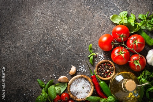 Fresh Mediterranean Ingredients on Dark Background