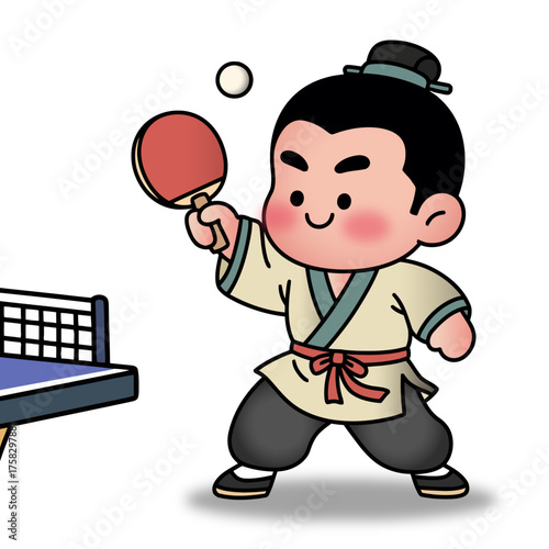 A cartoon vector sports man playing table tennis