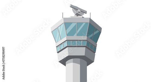 Air Traffic Control Tower with Radar and Glass Windows Illustration.