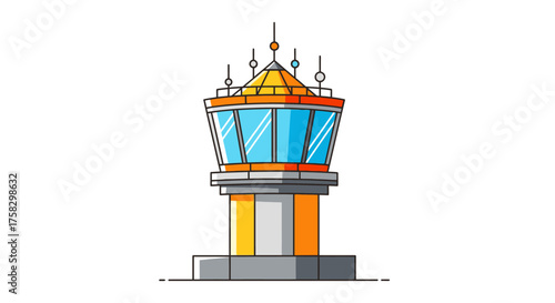 Colorful Vector Illustration of an Airport Control Tower Modern Design.