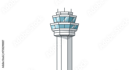 Vector Illustration of Modern Airport Control Tower with Blue Windows 1.