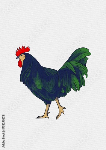 A versatile set of poultry illustrations featuring a colorful rooster (cock) and two brown hens (chicken) in a watercolor-style rendering. Includes both the fully colored artworks.