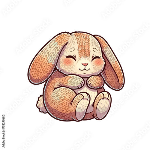 Cozy knit texture art of a snuggling bunny character curled up softly and feeling safe and secure