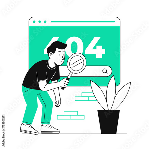 Troubleshooting website error 404 with magnifying glass, searching for solutions to resolve issue, modern design, perfect for tech blogs and support
