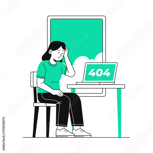 Frustrated woman facing 404 error on laptop, feeling stressed and overwhelmed by technology issues, perfect for illustrating digital challenges
