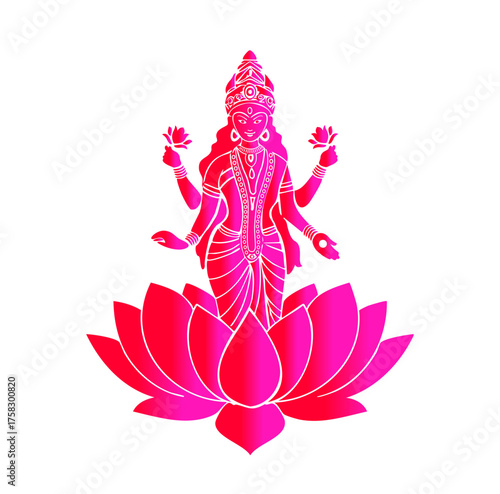 Goddess Lakshmi on Lotus with Vibrant Pink Gradient Effect