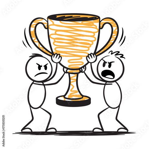 Stick Figures Competing Over Trophy