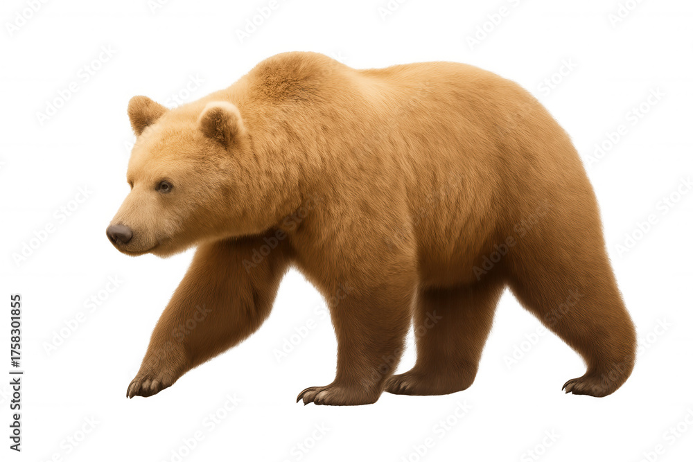 Obraz premium Brown bear walking, a wild predator moving, mammal isolated on transparent background, wildlife animal