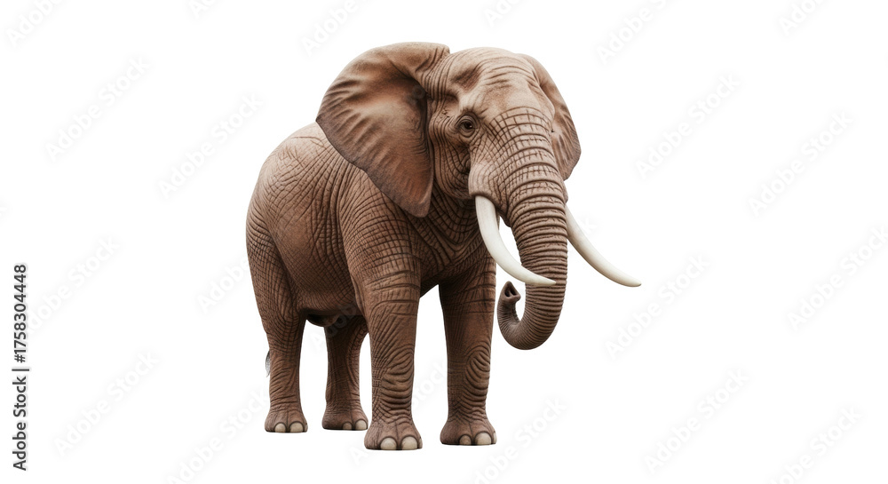 Obraz premium Isolated African elephant, the largest animal on earth with its trunk raised for attention