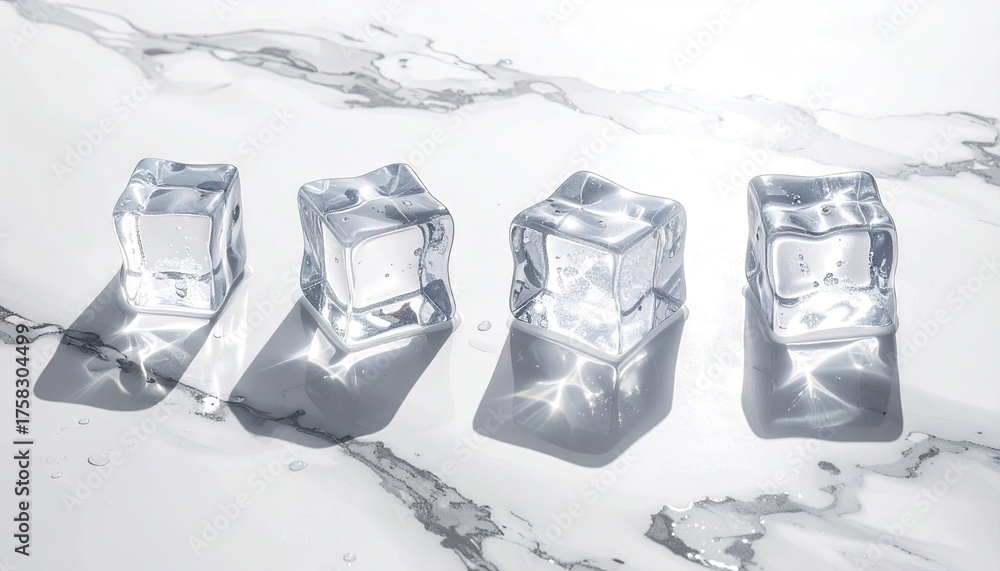 Obraz premium Four Clear Ice Cubes on Marble Surface