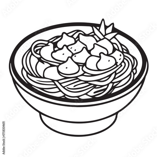 Illustration of a bowl of spaghetti with meatballs isolated on white background, a delightful and classic italian dish, perfect for menus, cookbooks, or culinarythemed designs and illustrations
