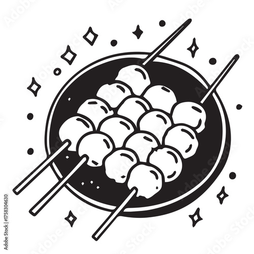 Illustration of a plate of dango isolated on white background, a delightful and traditional japanese sweet, perfect for menus, cookbooks, or culinarythemed designs and illustrations