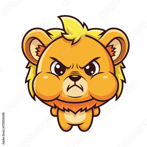 Adorable lion cub character with puffed cheeks and a furrowed brow showing a very angry expression