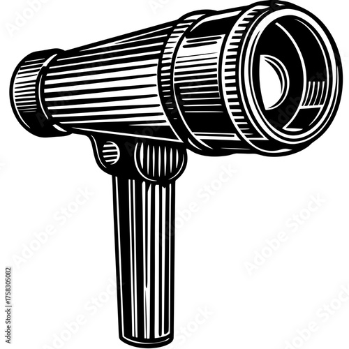 Medical Otoscope Illustration: A detailed illustration of a medical otoscope, a crucial tool for examining the ear, meticulously rendered with lines and shadows.