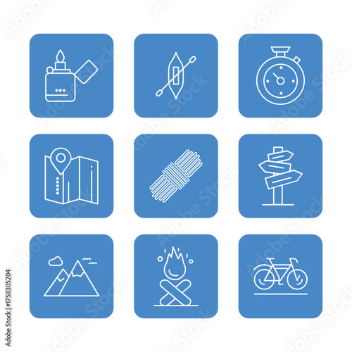 Travel icon set collection. Linear icon collection. Editable stroke. Vector illustration. tourism and outdoor recreation icon set collection
