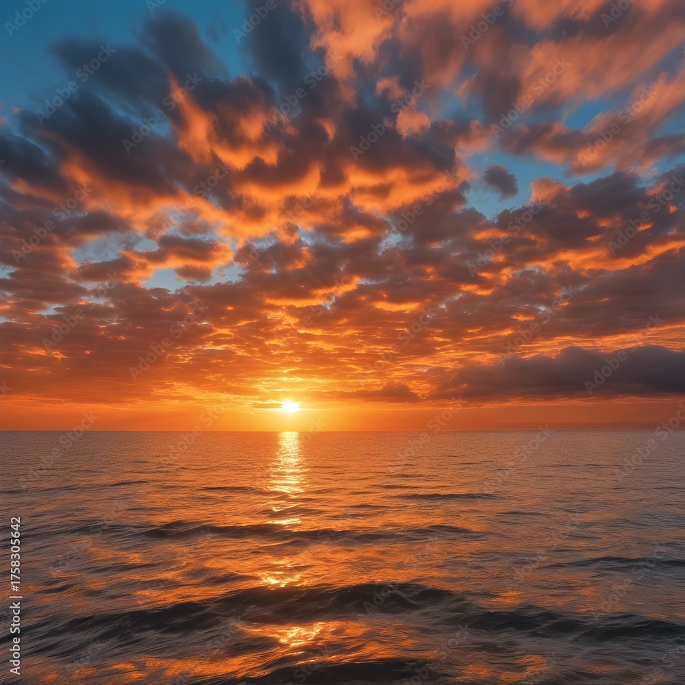 Obraz premium Golden Sunset Rays Over the Tranquil Ocean Horizon