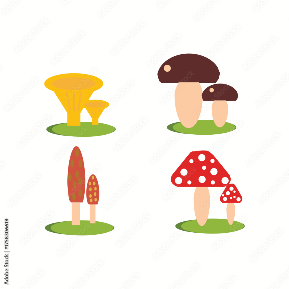 Fototapeta premium vector illustration, mushrooms set Vector