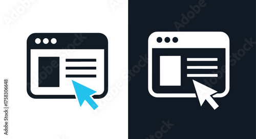 Vector glyph solid icon of a web browser window with cursor clicking a link -  editable modern style icon.