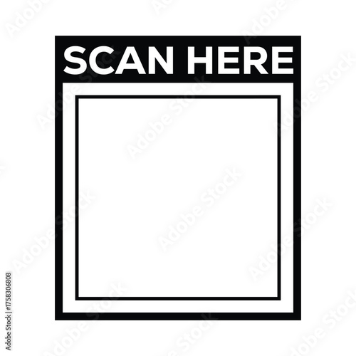 Black and white "SCAN ME" vector button/sticker. Rounded rectangle with an empty square placeholder for a QR code on the left and "SCAN ME" text on the right. Minimalist CTA graphic.
