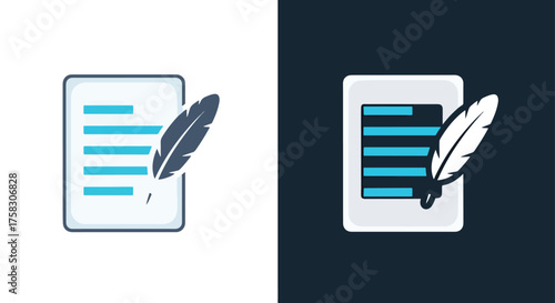 Scalable vector glyph icon of a quill pen writing on a document for digital creative projects -  editable modern style icon.