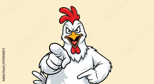 Assertive Cartoon Chicken Character Pointing Directly At You On Light Background, Urging Action For Agriculture, Restaurants, or Poultry Industry,  Funny Animated Mascot,  Marketing Graphic For Food S