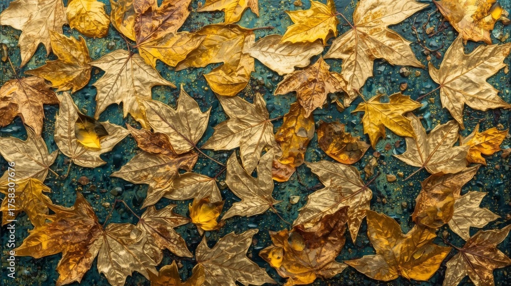 Obraz premium autumn forest , gold and lilac tones, gem texture and radiant shine