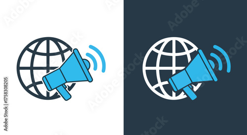 Global announcement megaphone icon vector for digital communication and marketing campaigns -  editable modern style icon.