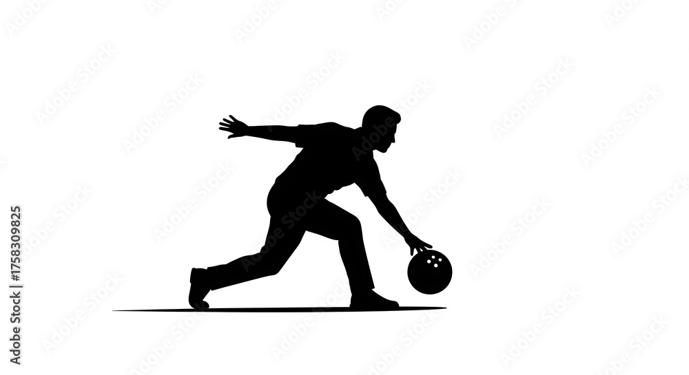 Obraz premium Bowling silhouette a person in motion with ball isolated on white