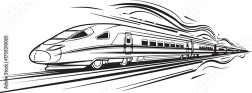 Dynamic Monochrome Illustration of a High-Speed Train in Motion