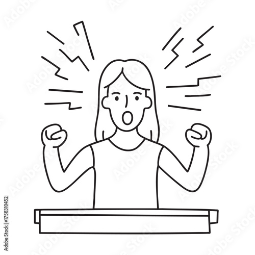 A woman yelling beside a stage with flashing lights