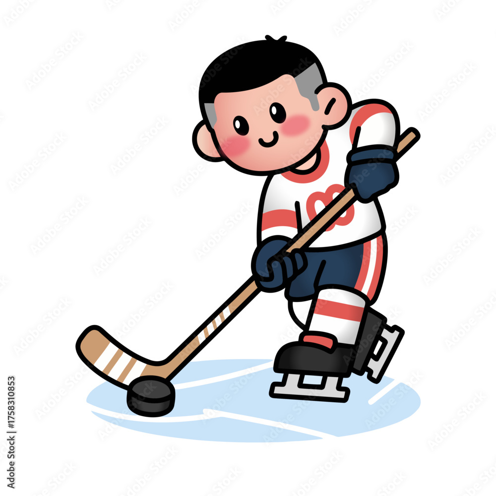 Obraz premium A cartoon vector sports man playing ice hockey