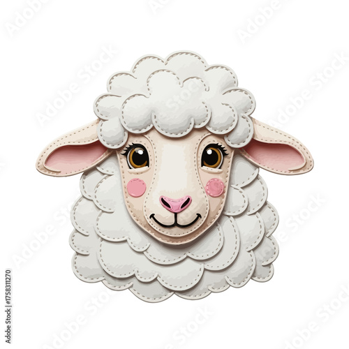 Cozy sheep headshot illustration in a soft and warm felt applique style perfect for friendly branding