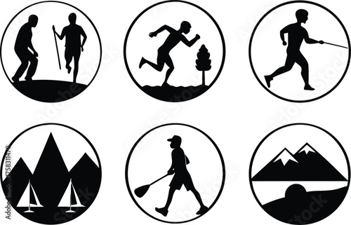 Silhouette vector bundle grid layout outdoor activity icons for eps download
