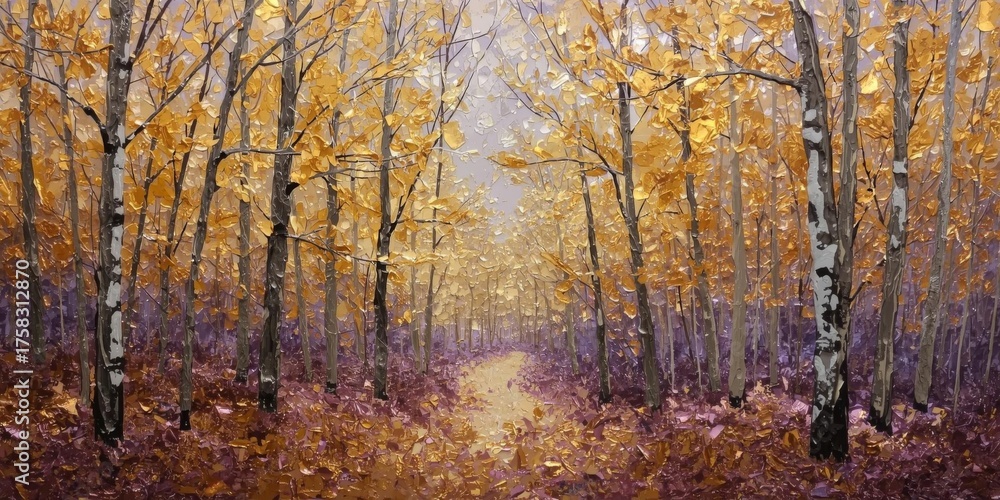 Fototapeta premium autumn forest , gold and lilac tones, gem texture and radiant shine