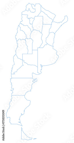 Blue Outline Argentina Map with District Borders American Country