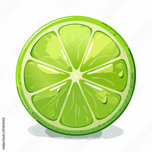 A fresh lime sliced in wedges with radiant green tones and vibrant glistening moisture.