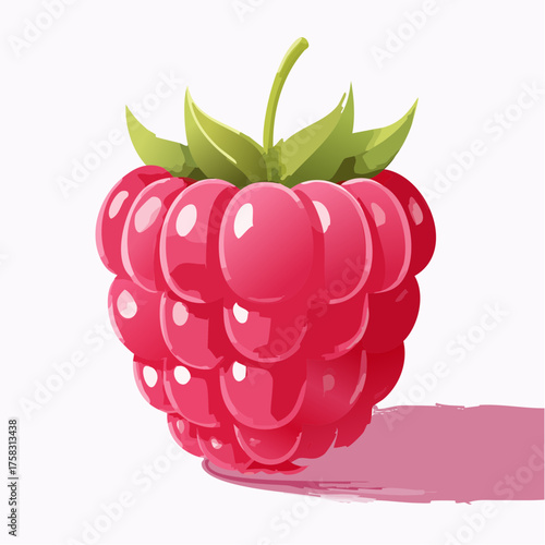 A bright red raspberry with prominent rounded textures glistening softly under natural light.