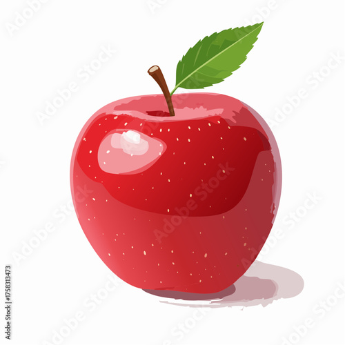 A single, perfectly ripe, vibrant red apple glistens subtly on a pure, clean white surface.