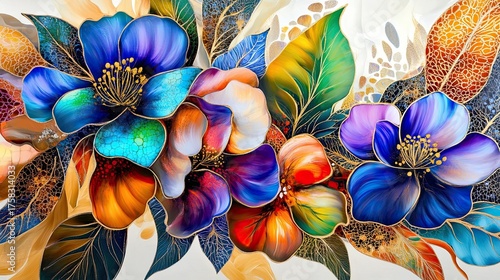 Vibrant Artistic Interpretation of Botanical Elements