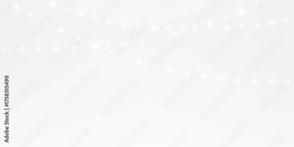 Naklejka premium Stunning golden string lights PNG overlay with soft bokeh for warm, festive illumination on a transparent background.