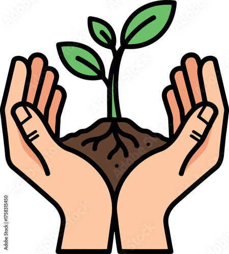Hands cradling a growing plant symbolizing care and nurturing of nature.