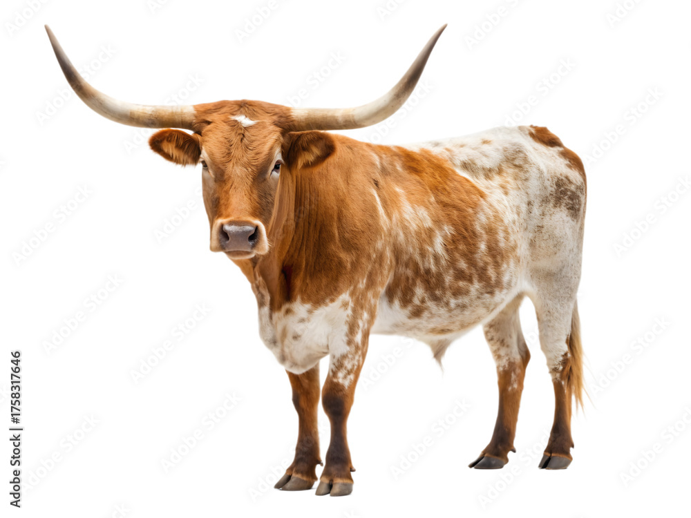 Naklejka premium Texas longhorn isolated on transparent background, a majestic and iconic animal